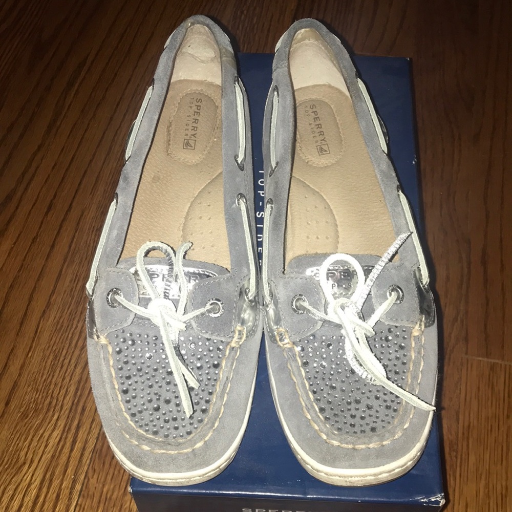 Sperry angel fish, blue suede with crystals